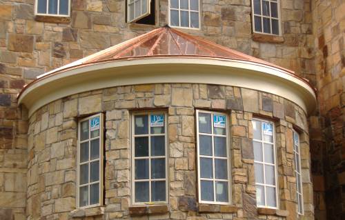 Copper standing seam turret roof front view