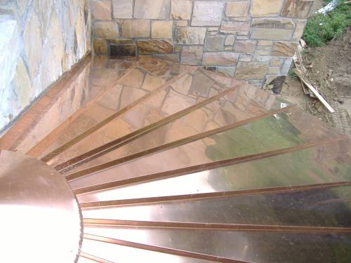 Copper standing seam turret roof side view